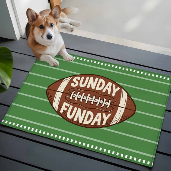 SUNDAY FUN DAY Washable Entry Rug 2x3 American Rugby Football Green Stripes Low Pile Indoor Door Mat with Rubber Backing Thin Area Rug for for Entrance, Bedroom, Kitchen, Laundry, Bathroom