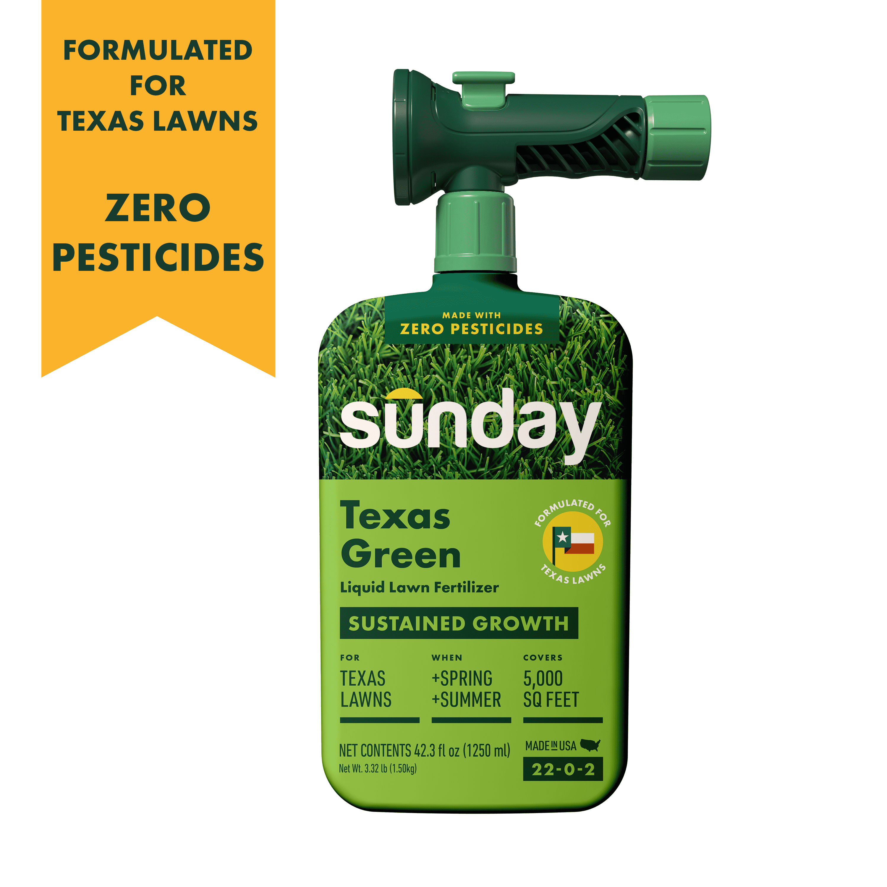 Sunday Texas Green Ready-to-Spray Lawn Fertilizer, 42.3 oz, (22-0-2), 5000-Sq ft