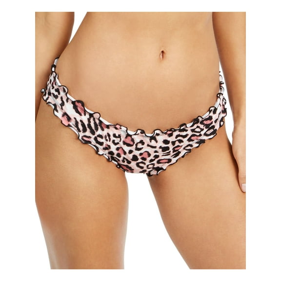 SUNDAZED Women's Pink Animal Print Stretch Lined Moderate Coverage Ruffled Mermaid Bikini Swimsuit Bottom XS