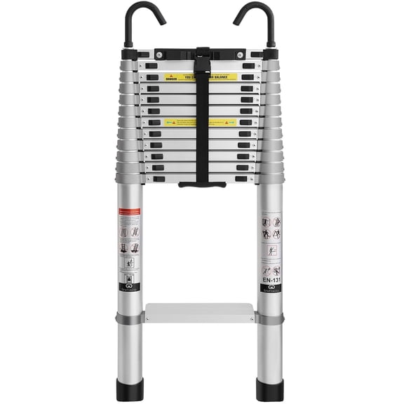 SUNDEER 16.5FT Aluminum Telescoping Ladder with Hooks 400lbs Capacity Aluminum Telescopic Extension Ladder
