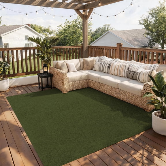 SUNDEER Indoor Outdoor Carpet 5x10 ft olive green Marine Carpet with Waterproof TPE Backing Area Rugs