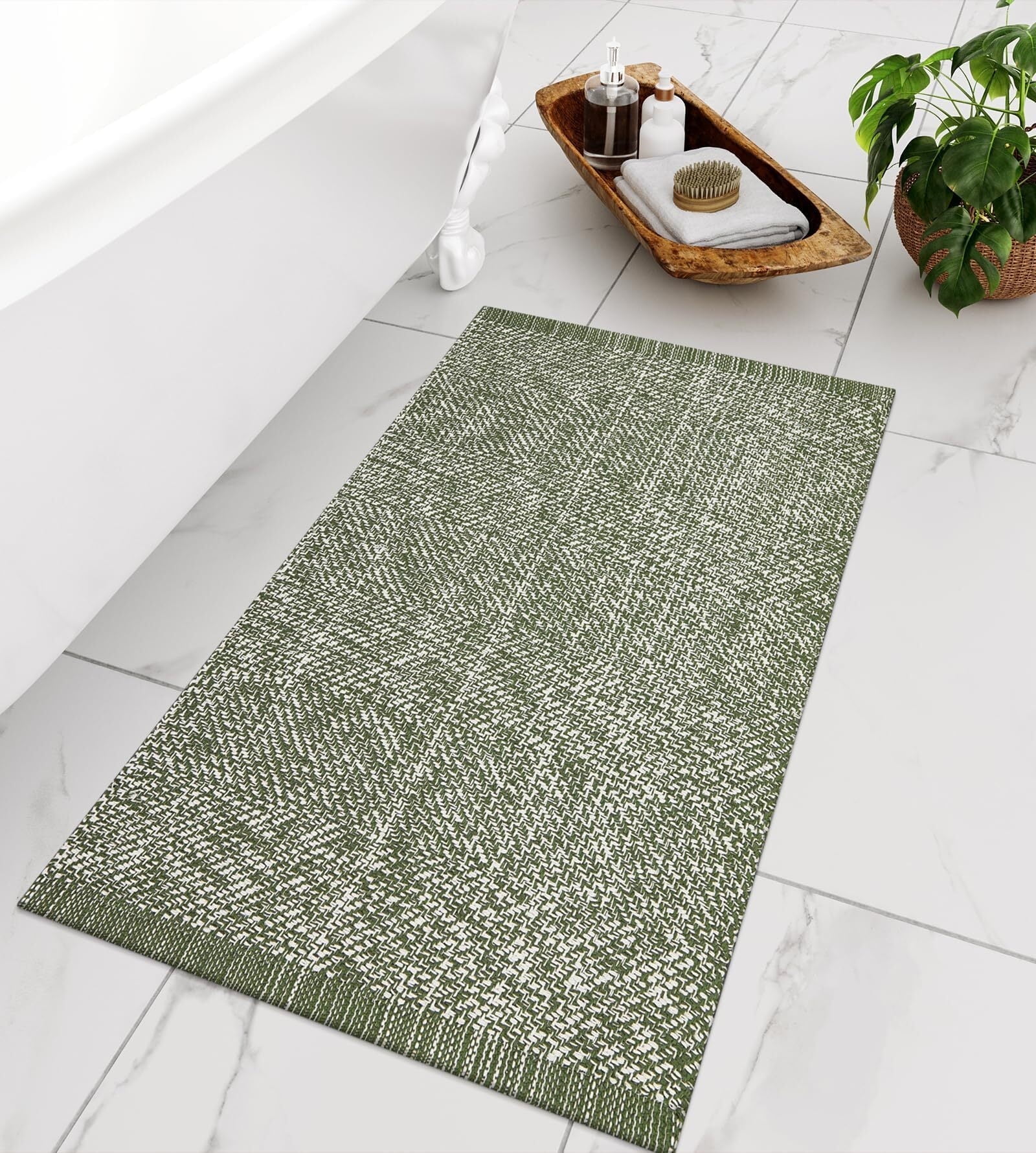 SUNDEREY 2'x3' Washable Bedroom Rug,2x3ft Bohemian Entryway Rug Front Door Mat Cotton Reversible Kitchen Mat Indoor Throw Rug Farmhouse Carpet for Foyer Front Porch Decor,Green