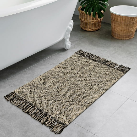 SUNDEREY 2'x3' Washable Bedroom Rug,2x3ft Bohemian Entryway Rug Front Door Mat Cotton Reversible Kitchen Mat Indoor Throw Rug Farmhouse Carpet for Foyer Front Porch Decor,Black