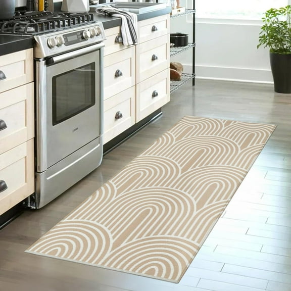 SUNDEREY 2'x4.3' Morden Kitchen Rug,2x4.3ft Washable Hallway Runner Rug ,Non Slip Reversible Cotton Rainbow Bedroom Runner Rugs for Indoor Outdoor Entryway Laundry Room,Khaki