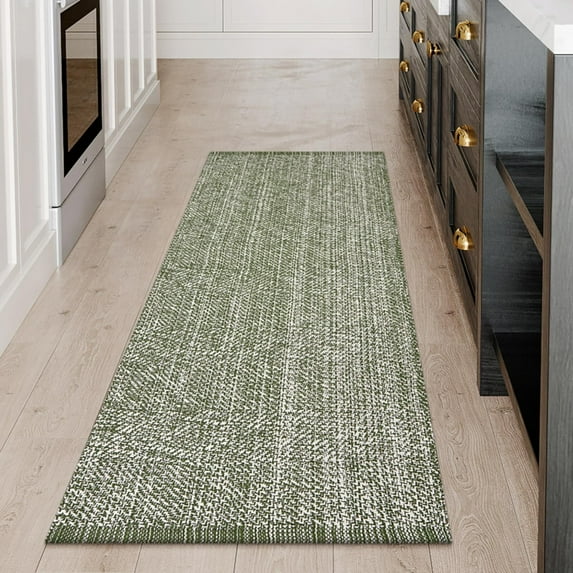 SUNDEREY 2'x5' Washable Runner Rug,2x5ft Bohemian Hallway Runner, Cotton Woven Reversible Entryway Rug, Modern Stain Resistant Boho Rug Low-Pile Throw Rug for Dining Room Office,Green