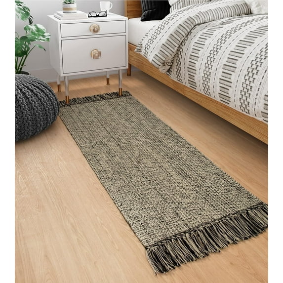 SUNDEREY 2'x5' Washable Runner Rug,2x5ft Bohemian Hallway Runner, Cotton Woven Reversible Entryway Rug, Modern Stain Resistant Boho Rug Low-Pile Throw Rug for Dining Room Office,Black