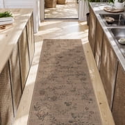 SUNDEREY 2'x6' Floral Easy Jute Kitchen Rug,2x6ft Hallway Easy Jute Rug Non Slip Washable Runner Rug for Entryway Indoor, Khaki Indoor Outdoor Carpet for Hallwa