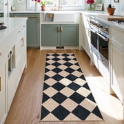 SUNDEREY 2'x6' Easy Jute Hallway Runner Rug, Non Slip Washable Rugs for Entryway Indoor Kitchen Mats for Floor, Modern Geometric Checkerboard Accent Carpet for 