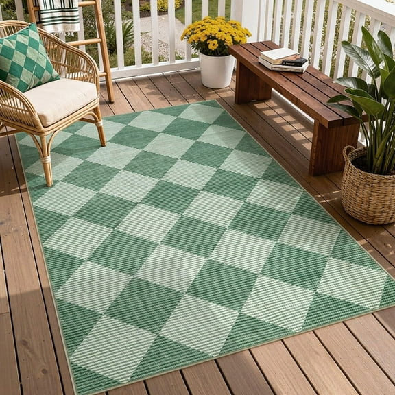 SUNDEREY 3'x5' Easy Jute Area Rugs for Entryway, Non-Slip Washable Modern Rugs for Living Room, Farmhouse Diamond Checkered Rug, Moroccan Soft Low Pile Carpet for Bedroom Office Dining Room, Green
