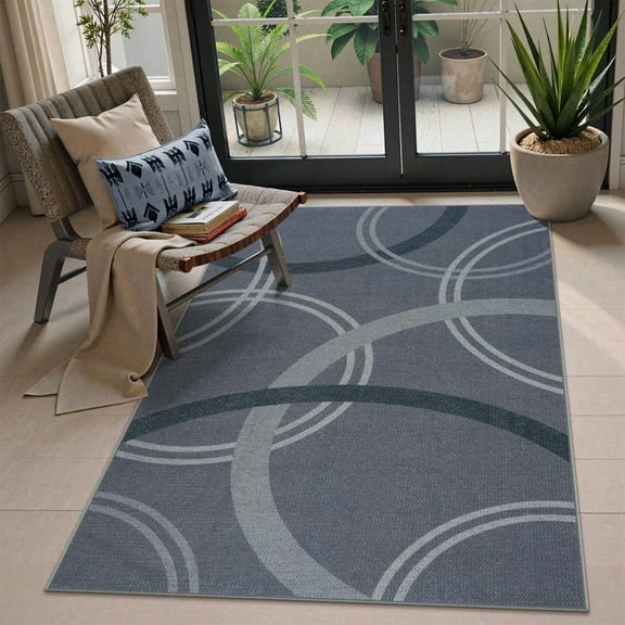 SUNDEREY 3'x5' Geometri Area Rug, 3x5ft Washable Bedroom Rug,Easy Jute Indoor Outdoor Carpet, Farmhouse Non Slip Circular Pattern Rug for Dining Room Office Entrance Kitchen,Grey