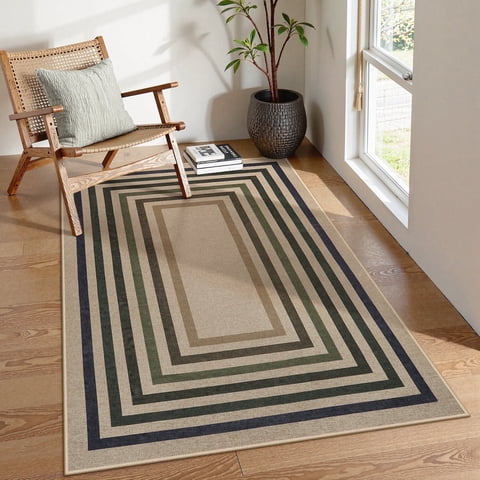 SUNDEREY 3'x5' Modern Geometric Area Rug,3x5ft Washable Bedroom Rug,Easy Jute Indoor Outdoor Carpet, Farmhouse Checkered Non Slip Black Carpet for Office Couch Entrance Kitchen,Colorful