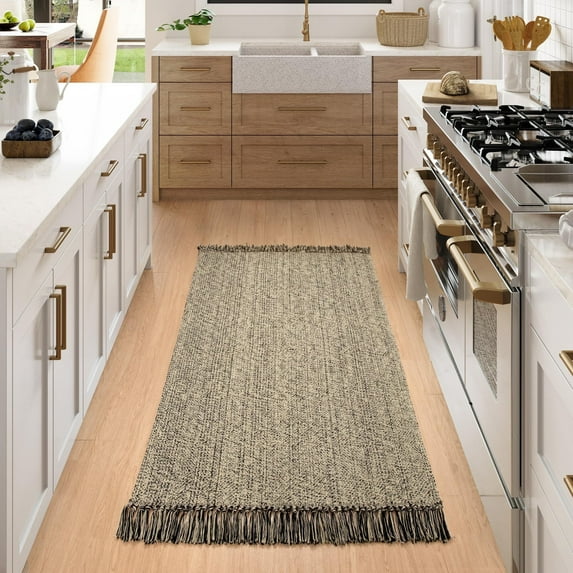 SUNDEREY 3'x5' Washable Bedroom Rugs,Area Rug,3x5ft Bohemian Kitchen Rug, Cotton Woven Entryway Rug, Modern Braided Door Mat,Stain Resistant Boho Rug Low-Pile Throw Rug for Dining Room Office,Black