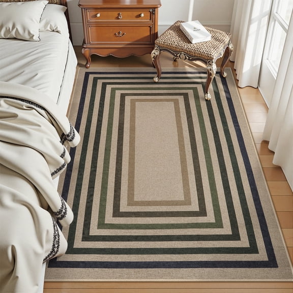 SUNDEREY 4'x6' Modern Geometric Area Rug,4x6ft Washable Bedroom Rug,Easy Jute Indoor Outdoor Carpet, Farmhouse Checkered Non Slip Black Carpet for Office Couch Entrance Kitchen,Colorful