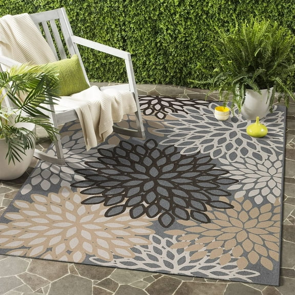 SUNDEREY 4'x6' Outdoor Rug Reversible Washable Floral Area Rug Low-Profile Living Room Rug Cotton Woven Patio Rug Multicolor Floor Carpet for Deck, Balcony & Backyard,Brown