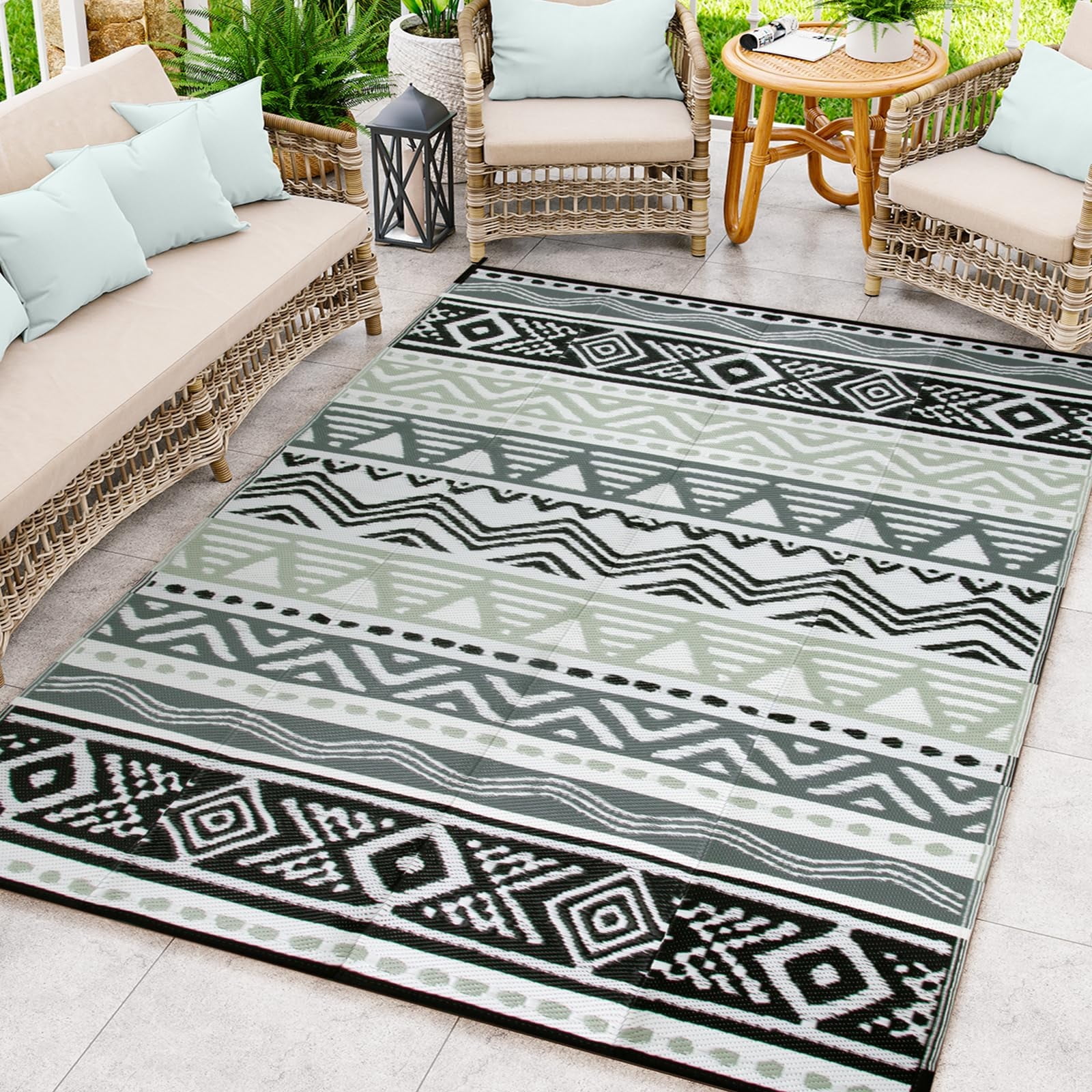 SUNDEREY 4'x6' Outdoor Rugs Waterproof Plastic Straw,4x6ft Reversible ...