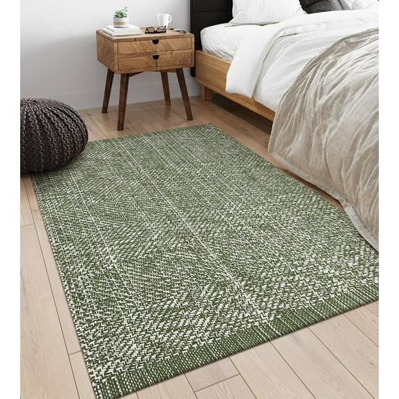 SUNDEREY 4'x6' Washable Area Rug,4x6ft Bohemian Bedroom Rug Hand-Woven Cotton Living Room Rug,Stain Resistant Boho Rug Low-Pile Throw Rug for Dining Room Office,Green