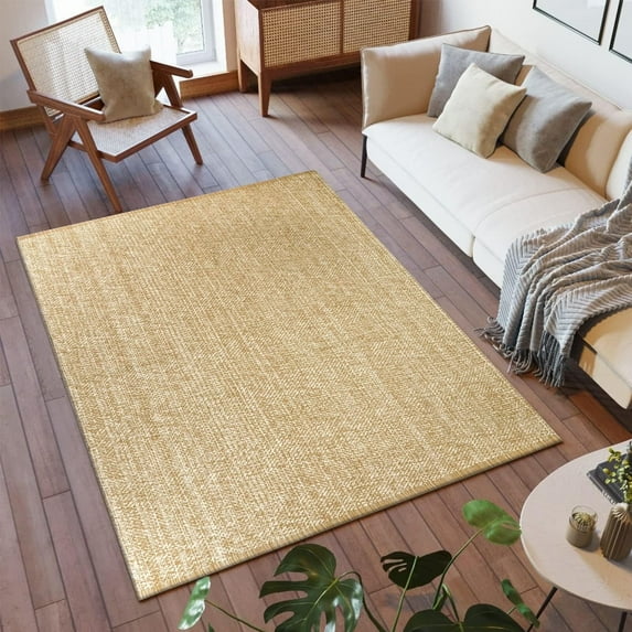 SUNDEREY 4'x6' Washable Area Rug,4x6ft Bohemian Bedroom Rug Hand-Woven Cotton Living Room Rug,Stain Resistant Boho Rug Low-Pile Throw Rug for Dining Room Office,Khaki