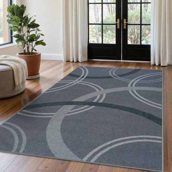 SUNDEREY 5'x7' Geometri Area Rug,5x7ft Washable Circular Pattern Rug,Easy Jute Indoor Outdoor Carpet, Farmhouse Non Slip Khaki Floor Rug for Bedroom Dining Room Office Entrance Kitchen,Grey