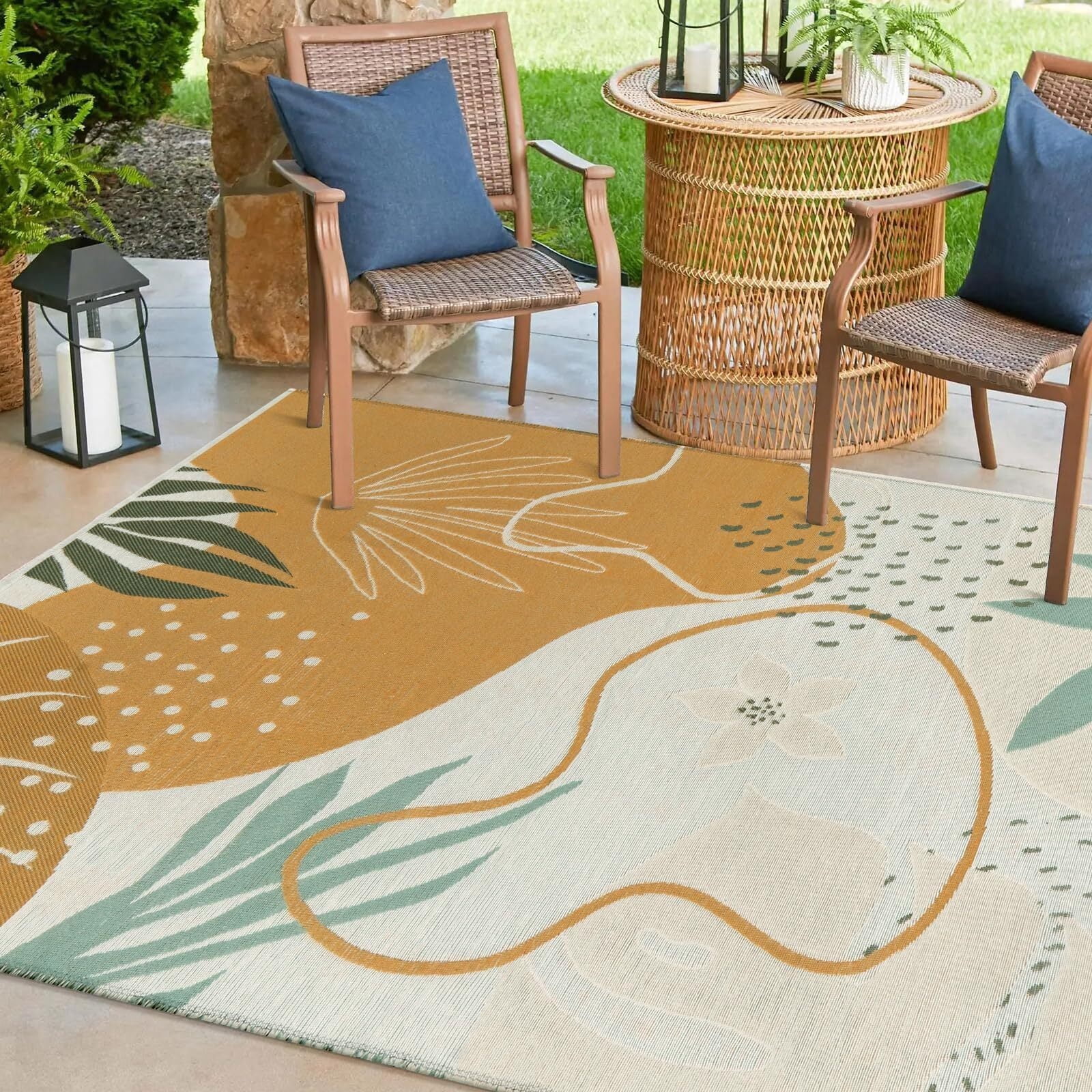 SUNDEREY 5'x7' Outdoor Rug Reversible Cotton Area Rug Patio Rugs ...