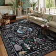 thumbnail image 1 of SUNDEREY 8'x10' Floral Washable Rugs, Boho Area Rug for Living Room, Soft Large Bedroom Rug 8x10ft Under Bed, Flower Non Slip Ultra Thin Carpet for Dining Room Nursery Office, Black, 1 of 8