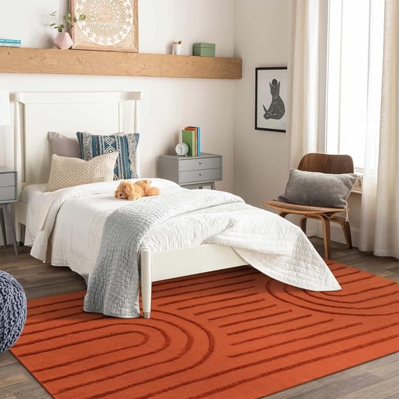 SUNDEREY Modern Rainbow Area Rug,5'x8' Washable Bedroom Rugs,Boho Terracotta Woven Floor Carpet With Tassel, Modern Farmhouse Tufted Rug For Living Dining Room Kitchen Entryway Bathroom,Red