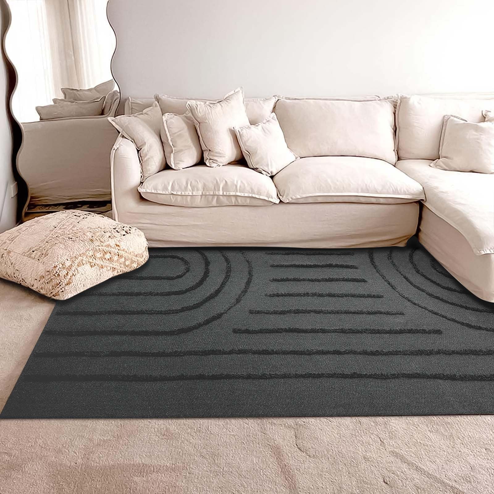 SUNDEREY Modern Rainbow Area Rug,5'x8' Washable Bedroom Rugs,Boho Woven Floor Carpet With Tassel, Modern Farmhouse Tufted Rug For Living Dining Room Kitchen Entryway Bathroom,Dark Grey