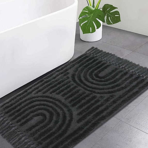 SUNDEREY Washable Bathroom Rugs 2'x3' Modern Kitchen Rug With Tessal, Dark Grey Bedroom Throw Rugs, Boho Tufted Rainbow Rugs, Farmhouse Indoor Door Mat for Entryway Porch Back Door