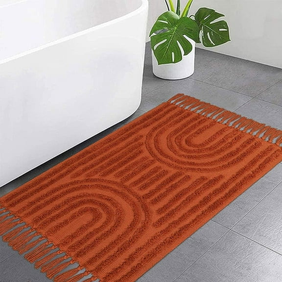 SUNDEREY Washable Bathroom Rugs 2'x3' Modern Kitchen Rug With Tessal, Terracotta Bedroom Throw Rugs, Boho Tufted Rainbow Rugs, Farmhouse Indoor Door Mat for Entryway Porch Back Door,Red
