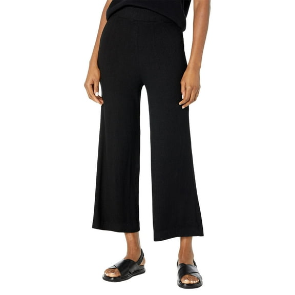 SUNDRY Viscose Spandex Ribbed Wide Leg Pants Black MD