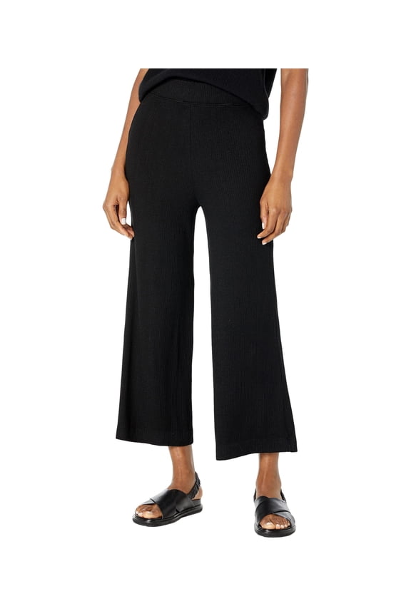 Viscose Spandex Ribbed Wide Leg Pants Black MD