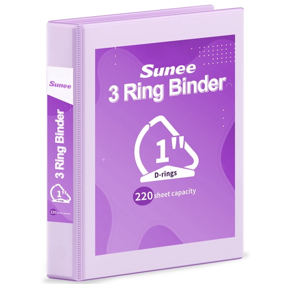 SUNEE, 1 Inch Binder 3 Ring, Purple, Clear View PVC-Free (Fit 8.5x11)