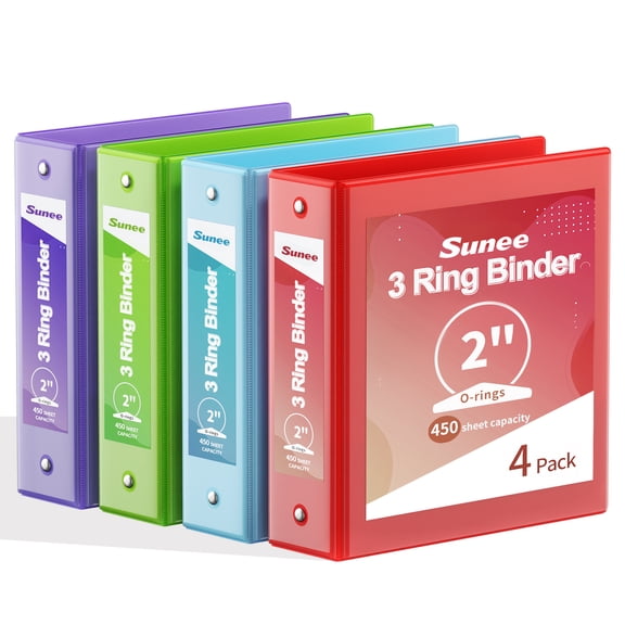 SUNEE, 2 Inch Binder 3 Ring, 4 Pack, Clear View PVC-Free (Fit 8.5x11)
