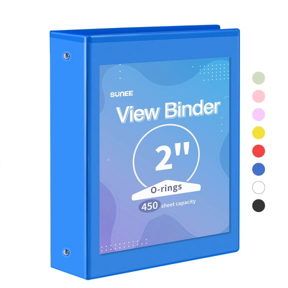 SUNEE, 2 Inch Binder 3 Ring, Blue, Clear View PVC-Free (Fit 8.5x11)