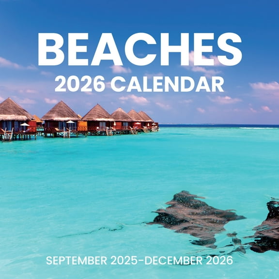 SUNEE 2026 Wall Calendar 12"x12" – Beaches Monthly Calendar with 16 Scenic Images, 16-Month Hanging Planner from September 2025 to December 2026, 12"x24" Open Size, Thick Glossy Paper