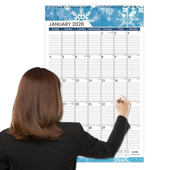 SUNEE 2026 Wall Calendar Extra Large 17"x27" – 21-Month Vertical Monthly Planner from October 2025 to June 2027, Big Grid Calendar with Lined Blocks and Seasonal Color Design