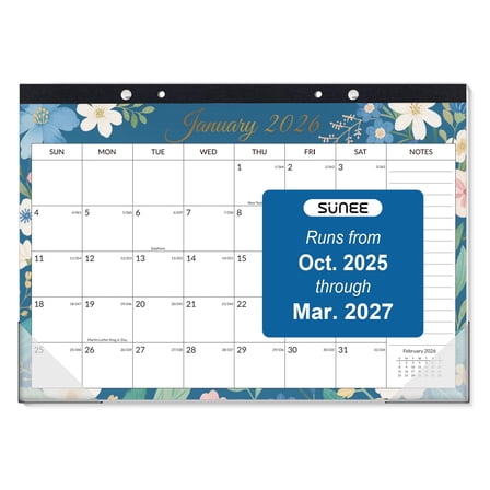 SUNEE 2026 Desk Calendar 17"x12" – Colorful Floral Monthly Calendar Pad, 18 Months from October 2025 to March 2027, Desktop Planner with Notes Section for Family or Office