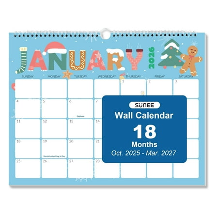 SUNEE 2026 Wall Calendar 11"x8.5" – 18 Months Monthly Hanging Calendar from October 2025 to March 2027, Cute Design for Daily Planning & Organizing at Home or Office