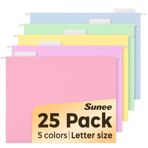 SUNEE 25 pack Bright Colors Hanging File Folders with 1/5-cut Tabs