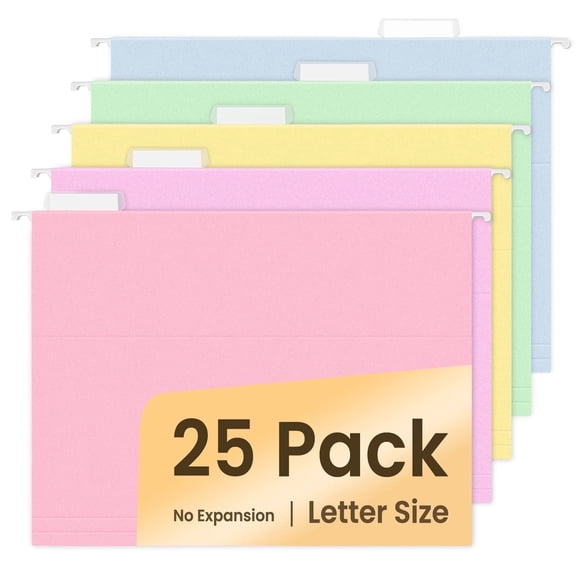 SUNEE 25 pack Bright Colors Hanging File Folders with 1/5-cut Tabs