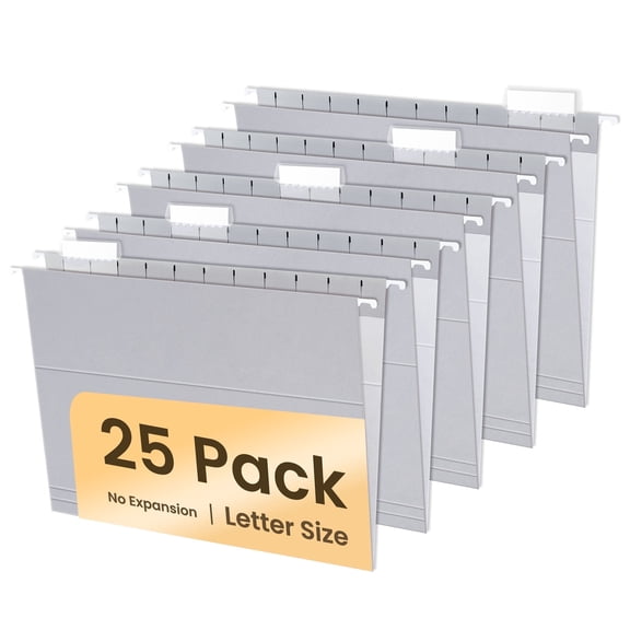 SUNEE 25 pack Grey Hanging File Folders with 1/5-cut Tabs