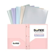 SUNEE 3-Prong Plastic Folders with Pockets 6 Color Heavy Duty Two Pocket Folder Business Card Holder for Work Home (Pastel Colors)