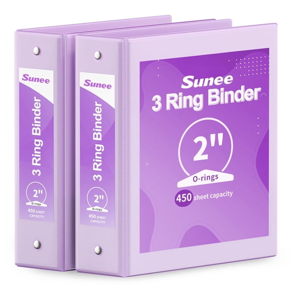 SUNEE 3 Ring Binder 2 Inch 2 Pack, Clear View Binder Three Ring PVC-Free (Fit 8.5x11 Inches) for School or Office Supplies, Purple