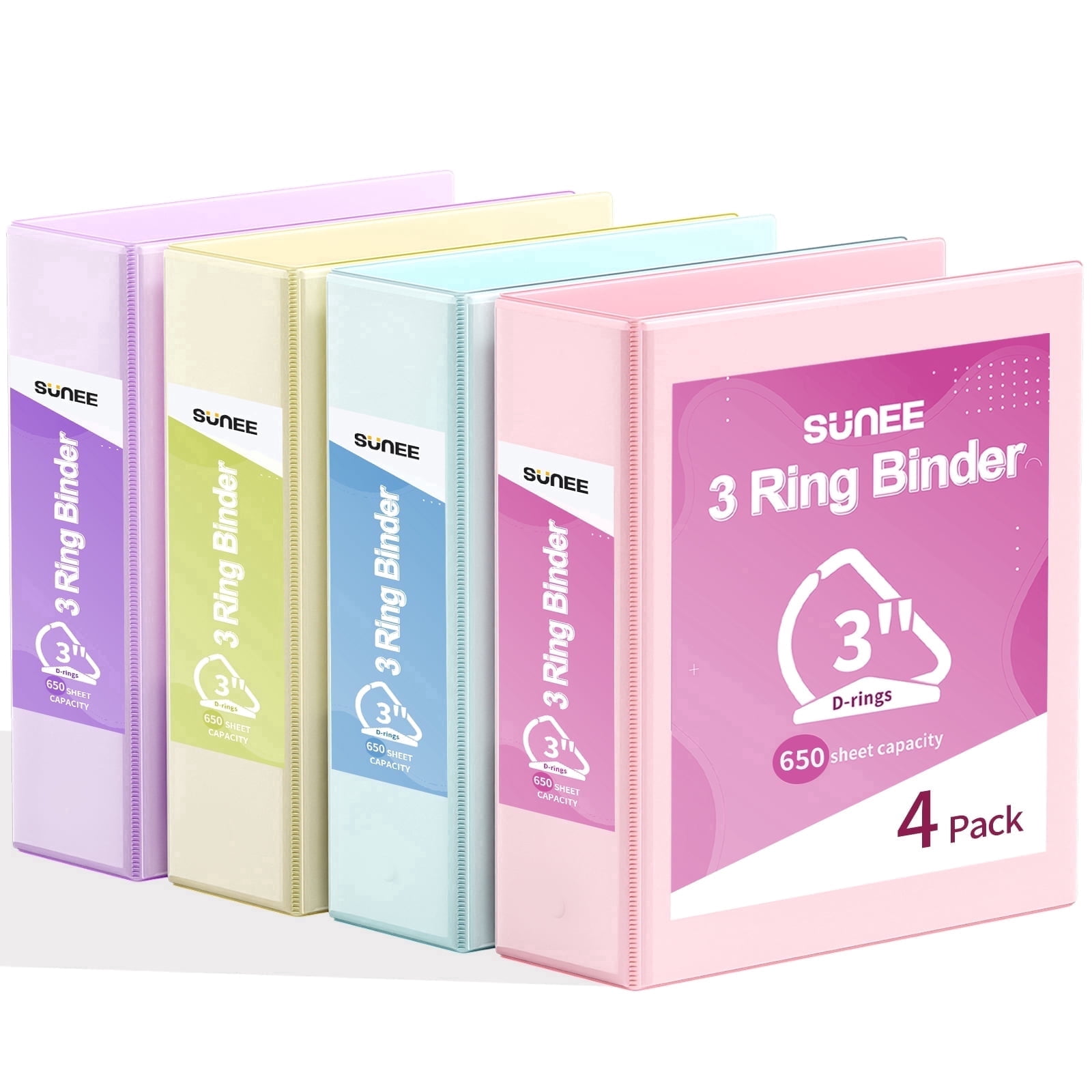 Three Ringed Binder SUNEE, 3 Ring Binder, 3 Inch D Ring, Assorted Pastel 4 Pack - Walmart.com