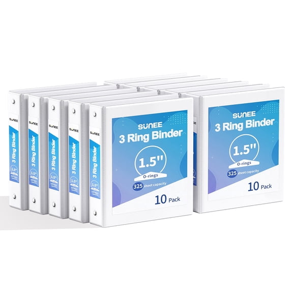 SUNEE 3 Ring Binders 1.5 Inch 10 Pack, Clear View Binders Three Ring PVC-Free (Fit 8.5x11 Inches) for School or Office Supplies, White