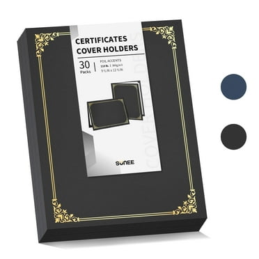 SUNEE 30 Pack Award Certificate Holders 8.5x11 Diploma Covers Gold Foil Border for Certificate Paper Graduation Employee Black