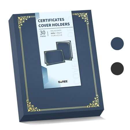 SUNEE Certificate Holders, 8.5 x 11 Inch, Navy Blue Diploma Covers with Gold Foil Border, Pack of 30