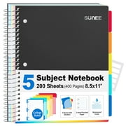 SUNEE 5 Subject Notebook College Ruled- 400 Pages Spiral Notebooks 8.5"x11",Black