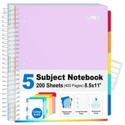 SUNEE 5 Subject Notebook College Ruled- 400 Pages Spiral Notebooks 8.5"x11",Purple