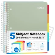 SUNEE 5 Subject Notebook College Ruled- 400 Pages Spiral Notebooks 8.5"x11",Sage Green