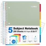 SUNEE 5 Subject Spiral Notebook, College Ruled, 400 Pages, 8.5 x 11, Sage Green